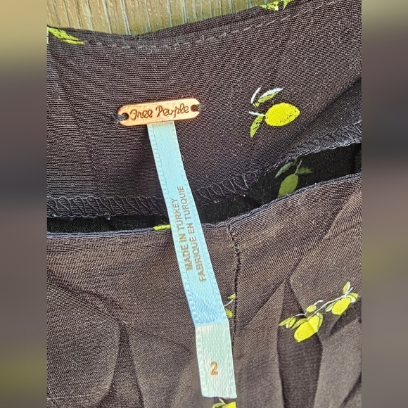 Free People Margot Black Pants with Lemon Print - Picture 2 of 4